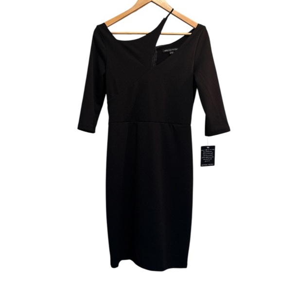 Boston Proper dress asymmetrical Shoulder Black 3/4 length sleeve NEW XS - Picture 1 of 4